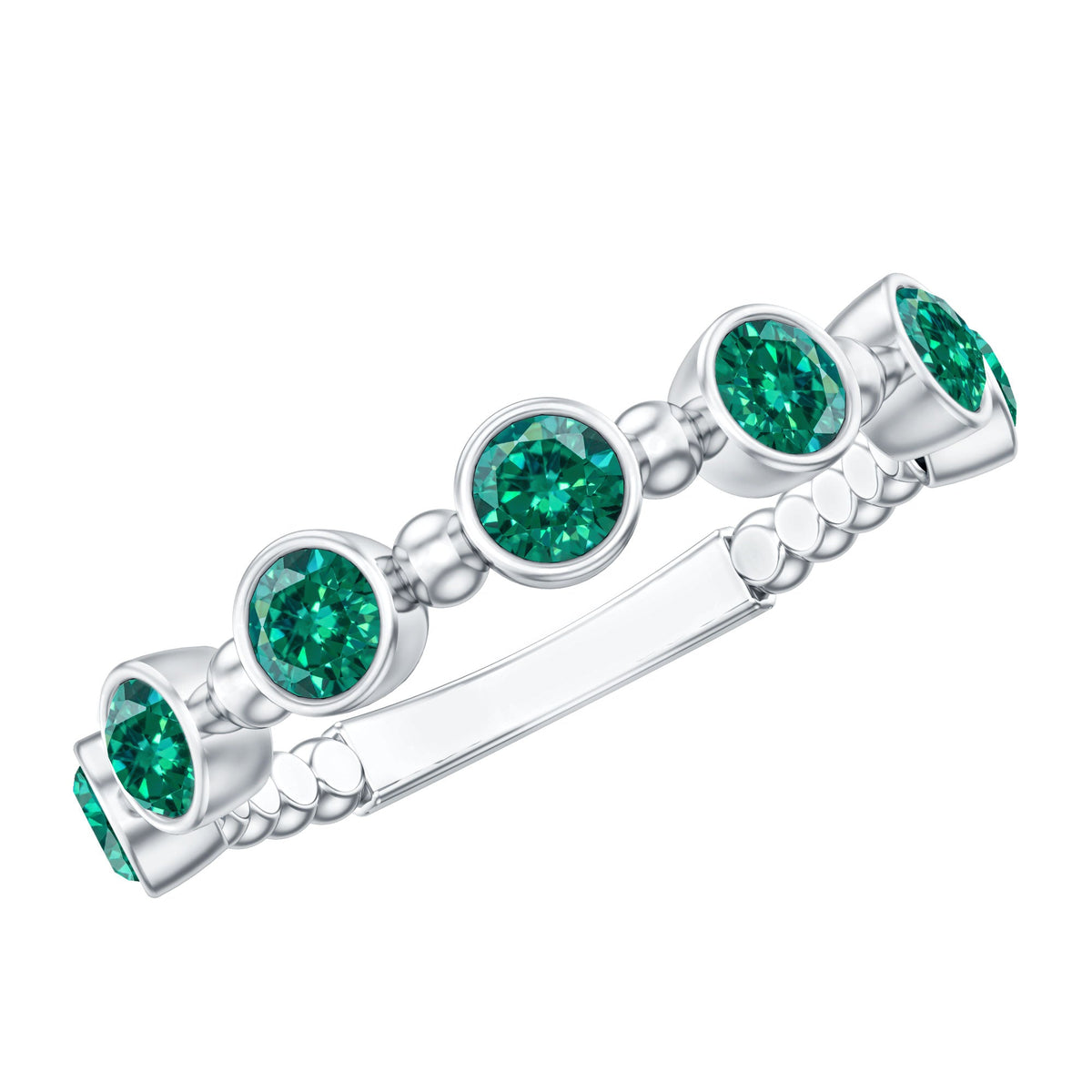 Bezel Set Lab Grown Emerald 7 Stone Half Eternity Ring with Certificate