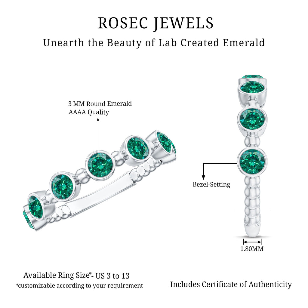 Bezel Set Lab Grown Emerald 7 Stone Half Eternity Ring with Certificate