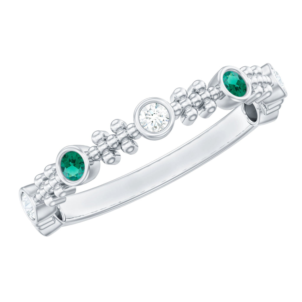Lab Grown Emerald Diamond Half Eternity Ring with Beaded Detailing