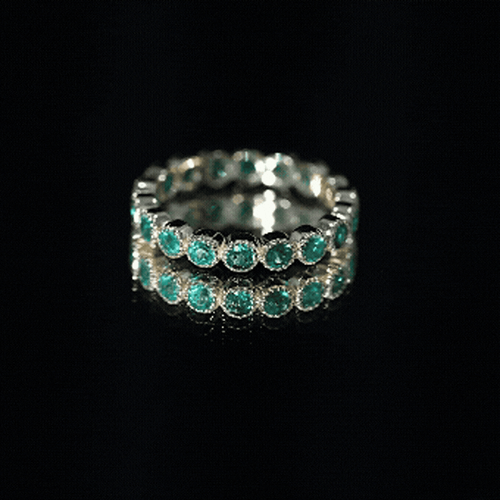 Round Emerald Milgrain Bezel Eternity Wedding Band