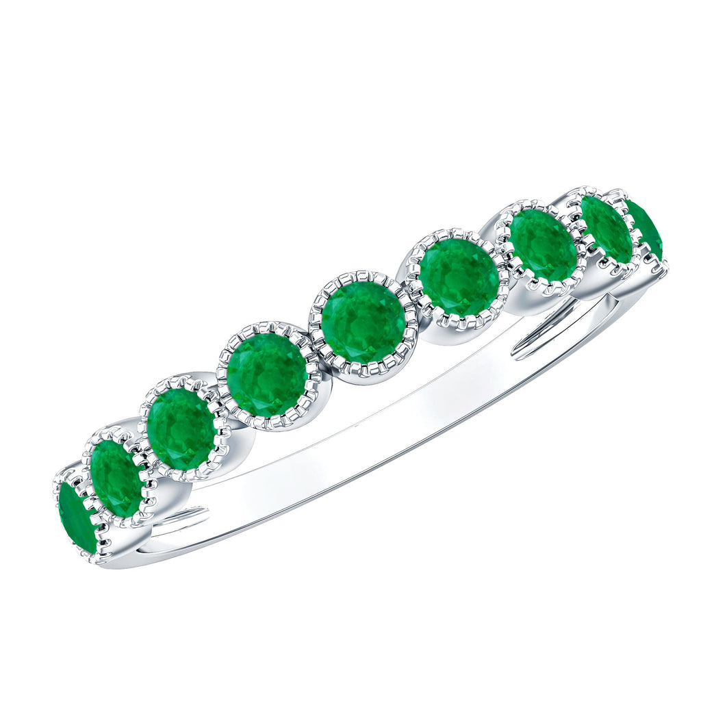 Round Emerald Milgrain Bezel Eternity Wedding Band