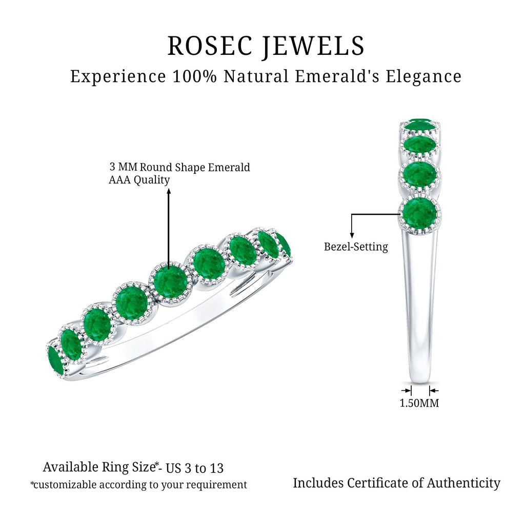 Round Emerald Milgrain Bezel Eternity Wedding Band