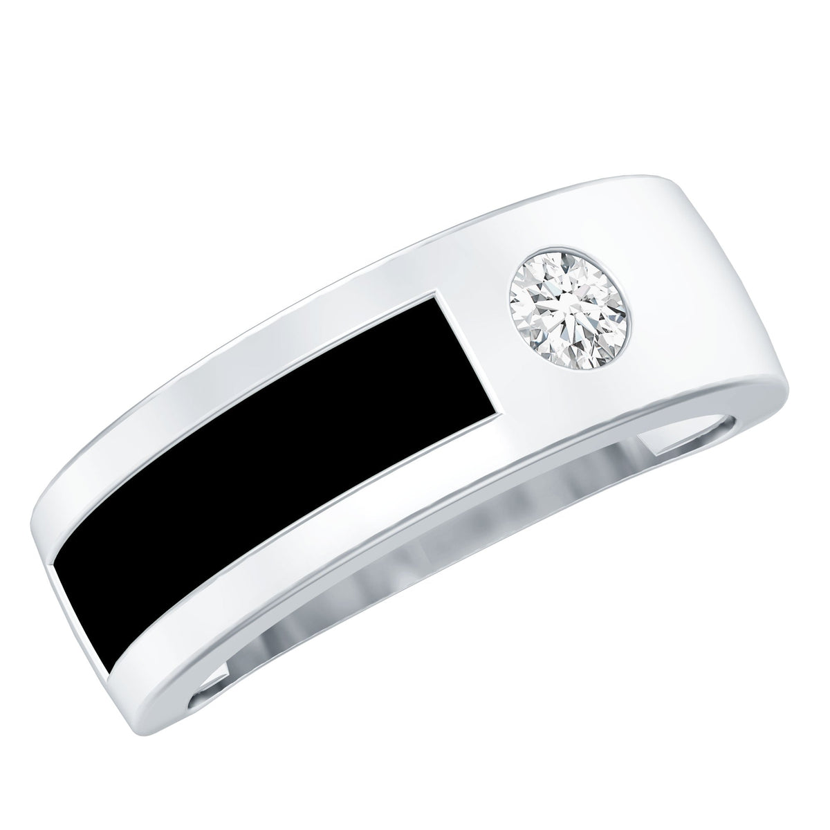 Classic Moissanite Mens Wedding Band with Black Enamel
