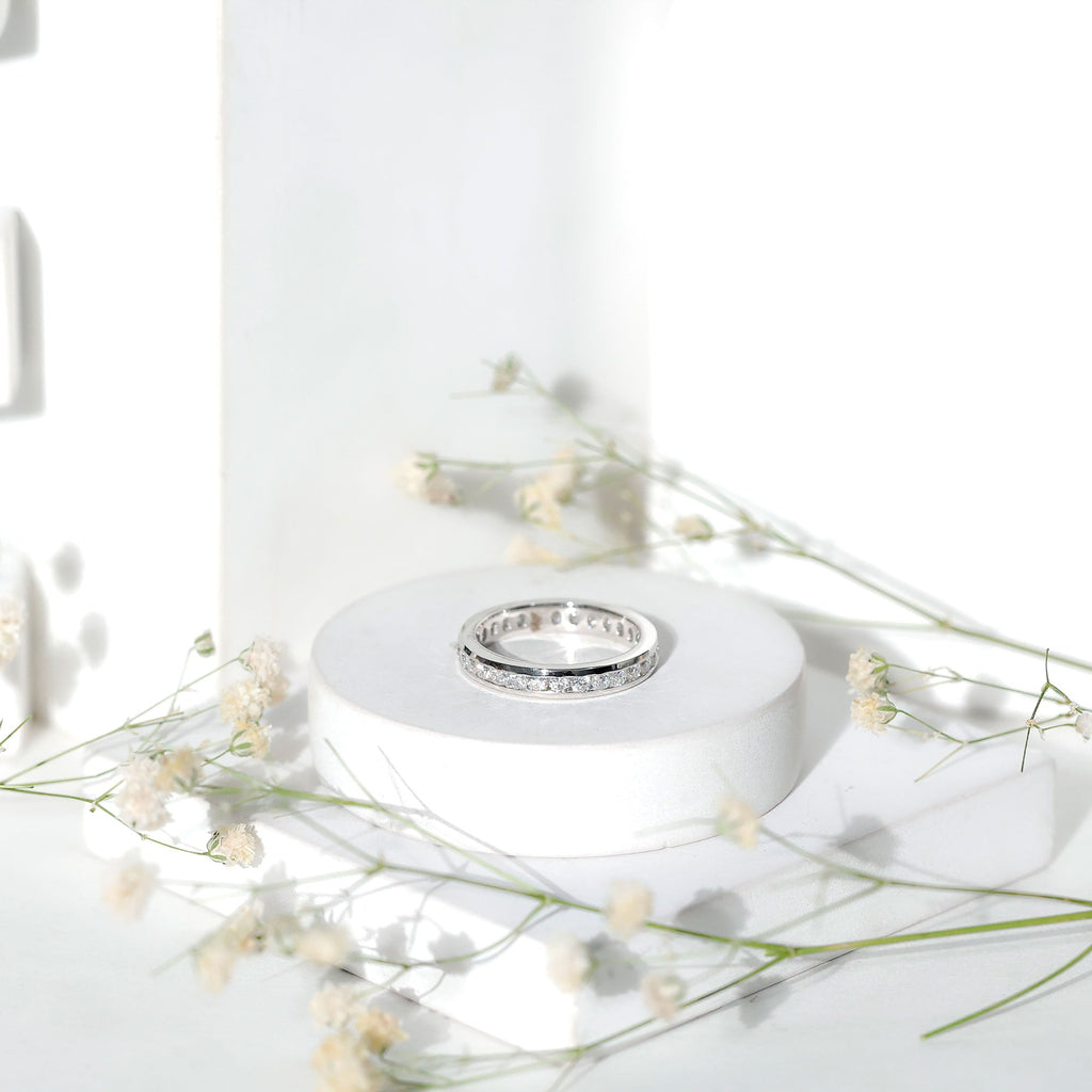 Channel Set Round Moissanite Full Eternity Band Ring