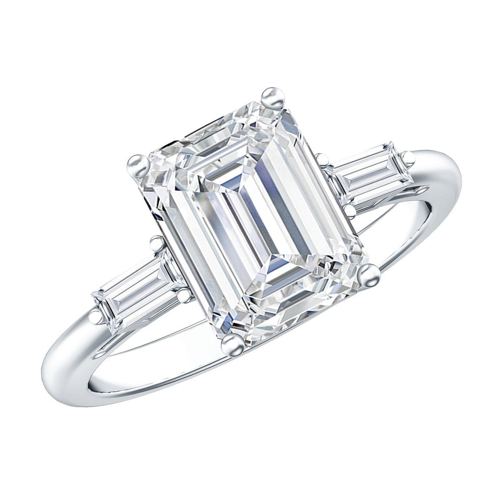 Solitaire Moissanite Emerald Cut Engagement Ring with Certificate