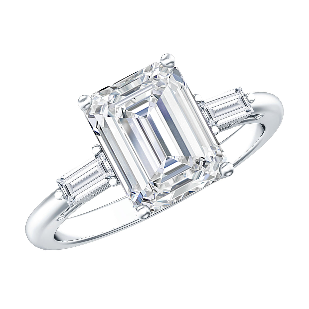 Solitaire Moissanite Emerald Cut Engagement Ring with Certificate