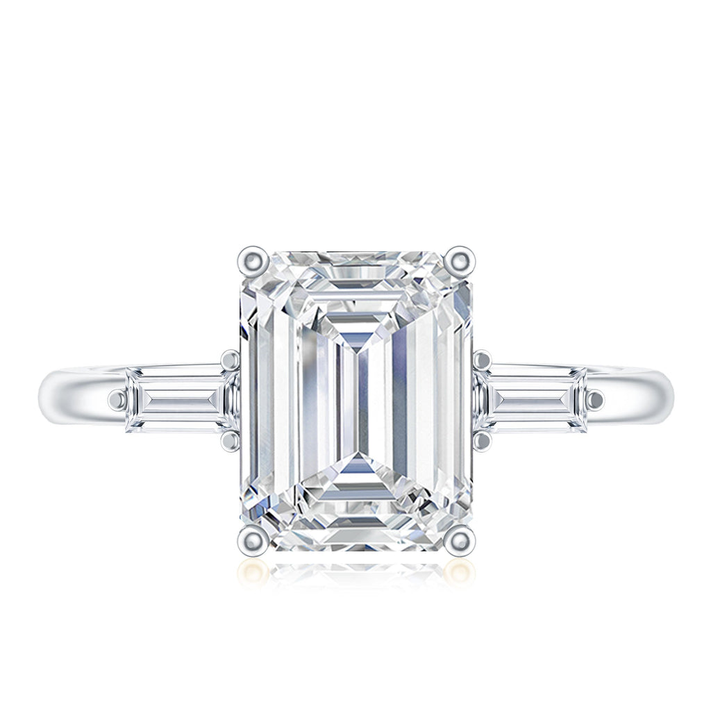 Solitaire Moissanite Emerald Cut Engagement Ring with Certificate