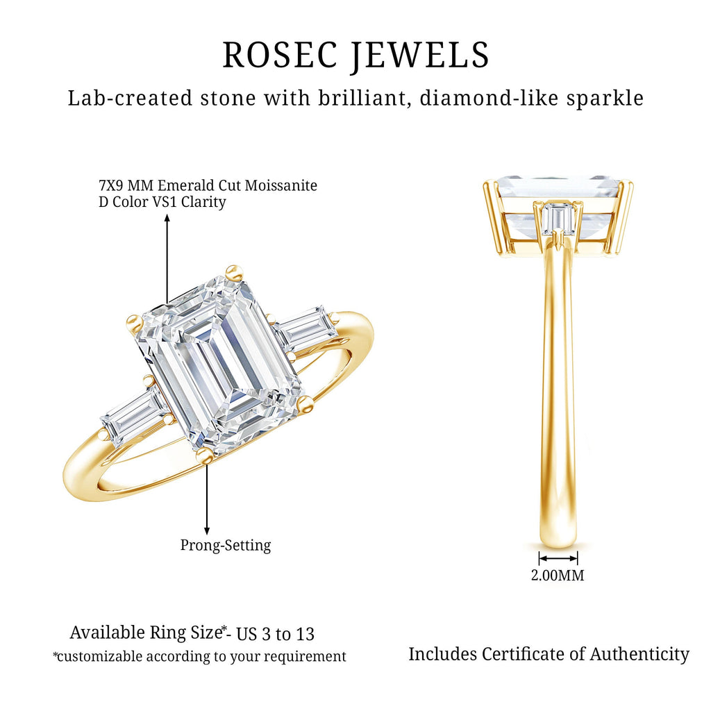 Solitaire Moissanite Emerald Cut Engagement Ring with Certificate
