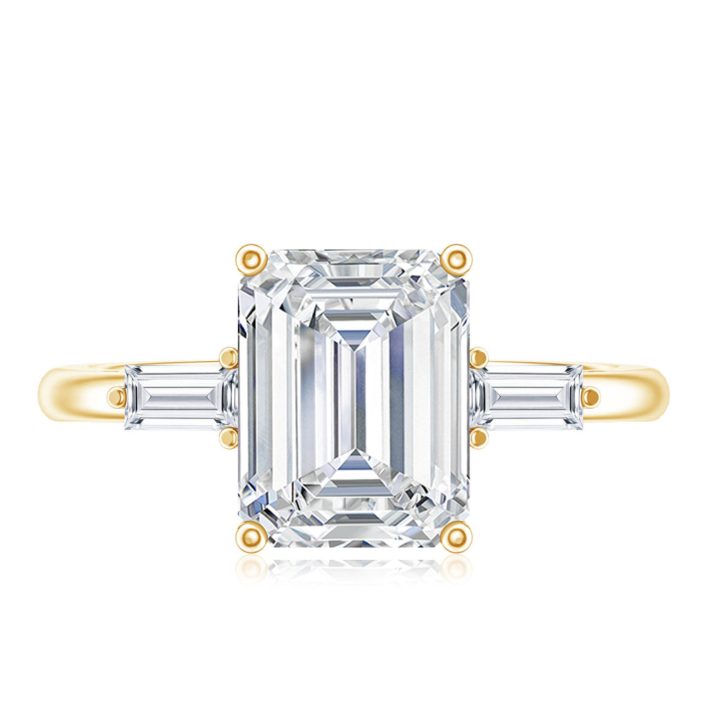 Solitaire Moissanite Emerald Cut Engagement Ring with Certificate