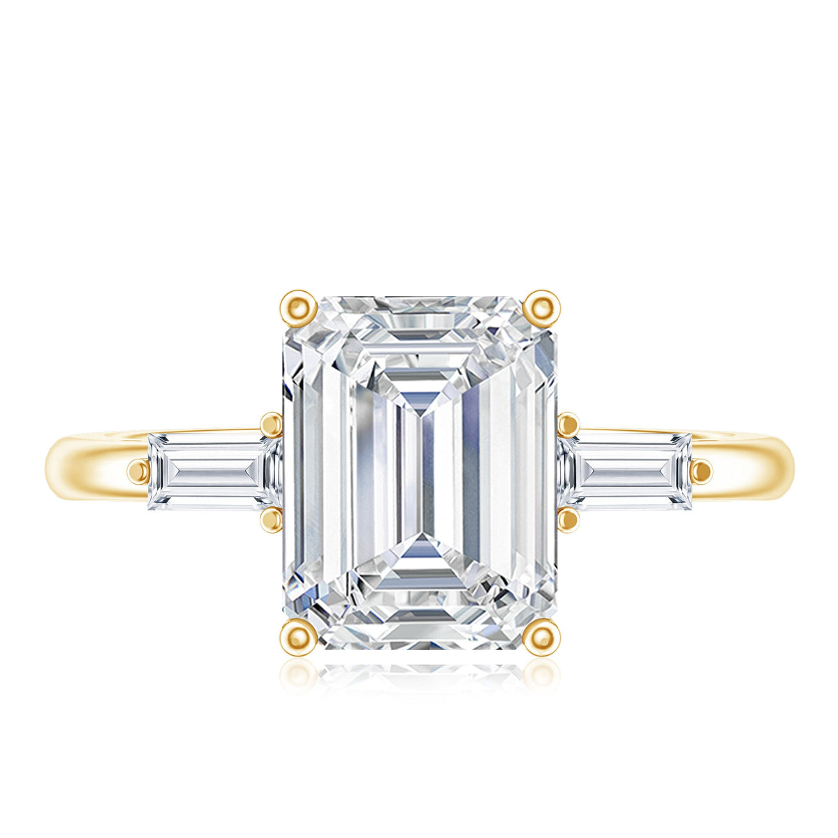 Solitaire Moissanite Emerald Cut Engagement Ring with Certificate