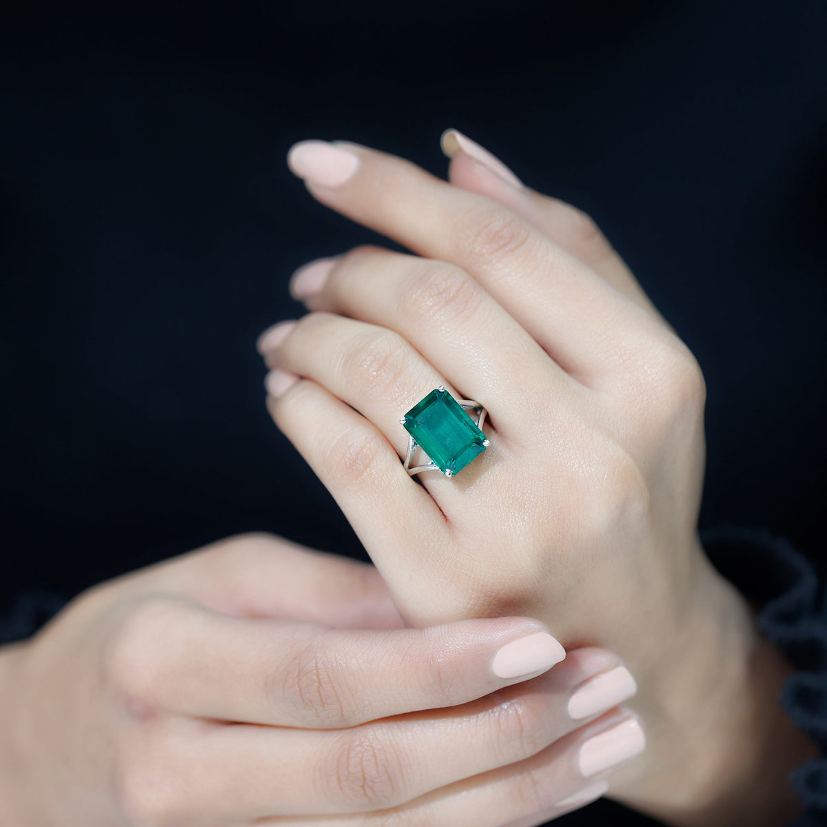 Lab Created Emerald Solitaire Engagement Ring