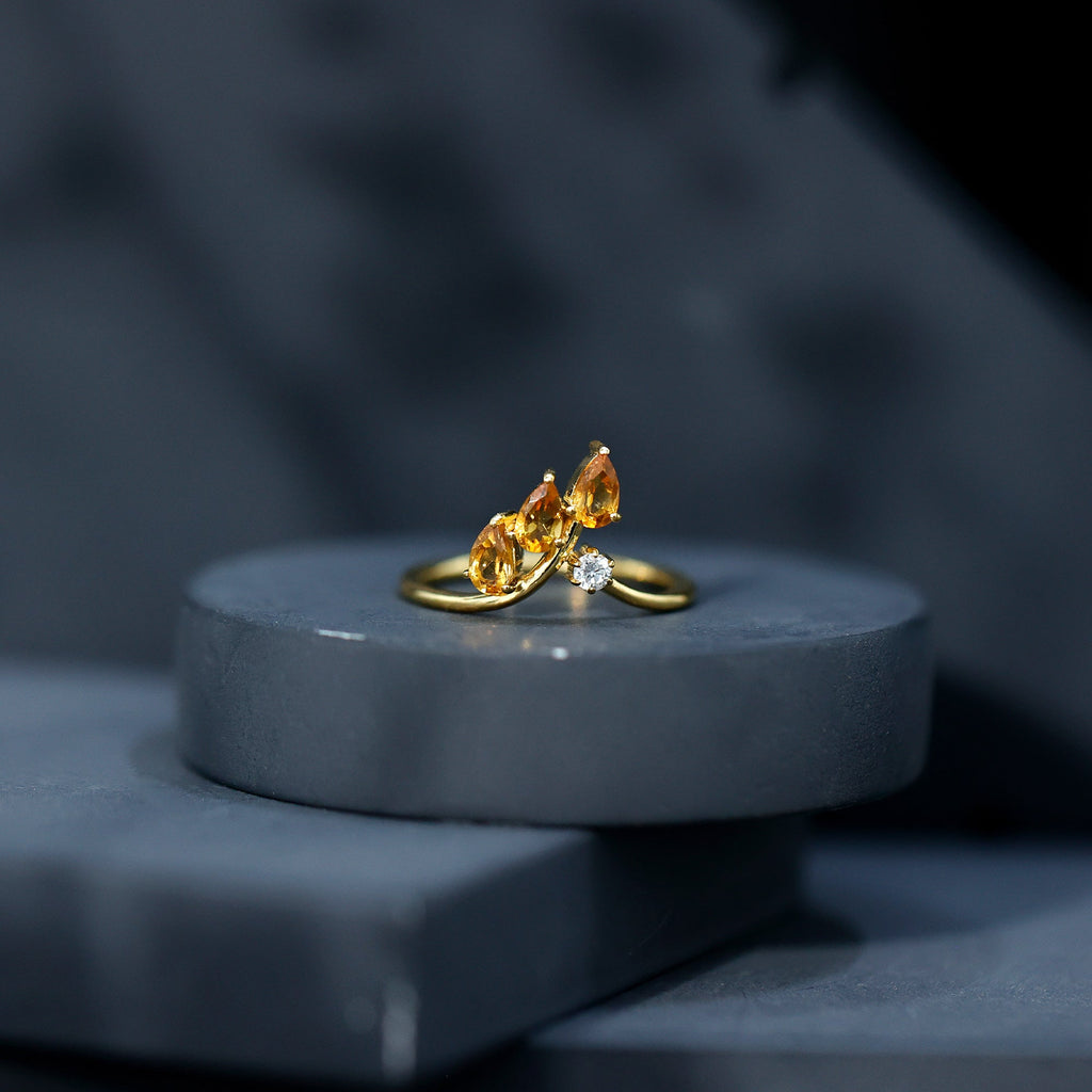 Certified Pear Shaped Citrine Ring Guard with Lab Diamond