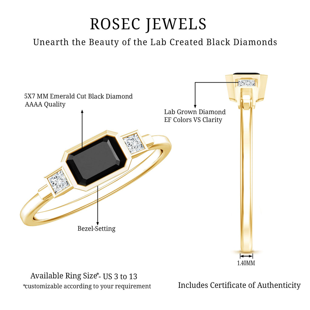 Lab Grown Black Diamond Bezel Set Engagement Ring For Women