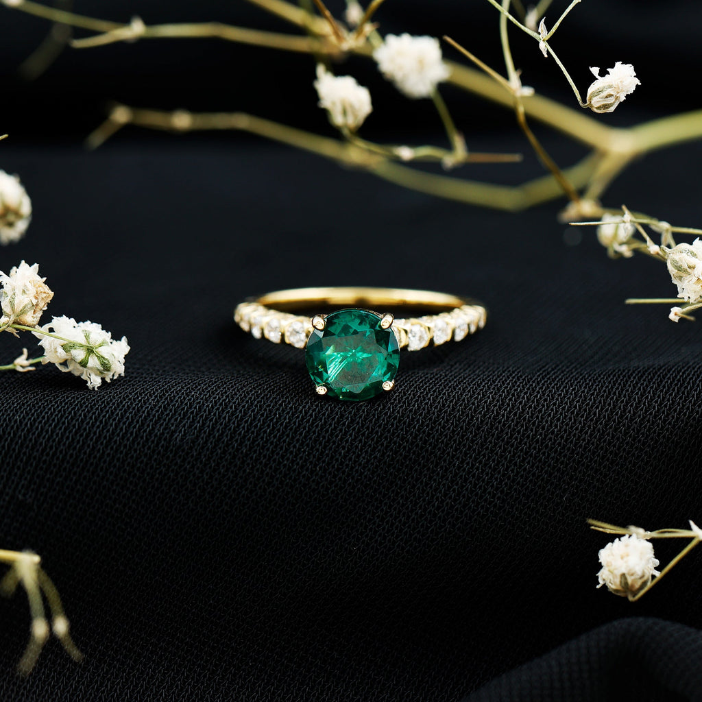 Womens Lab Grown Emerald Engagement Ring with Diamonds