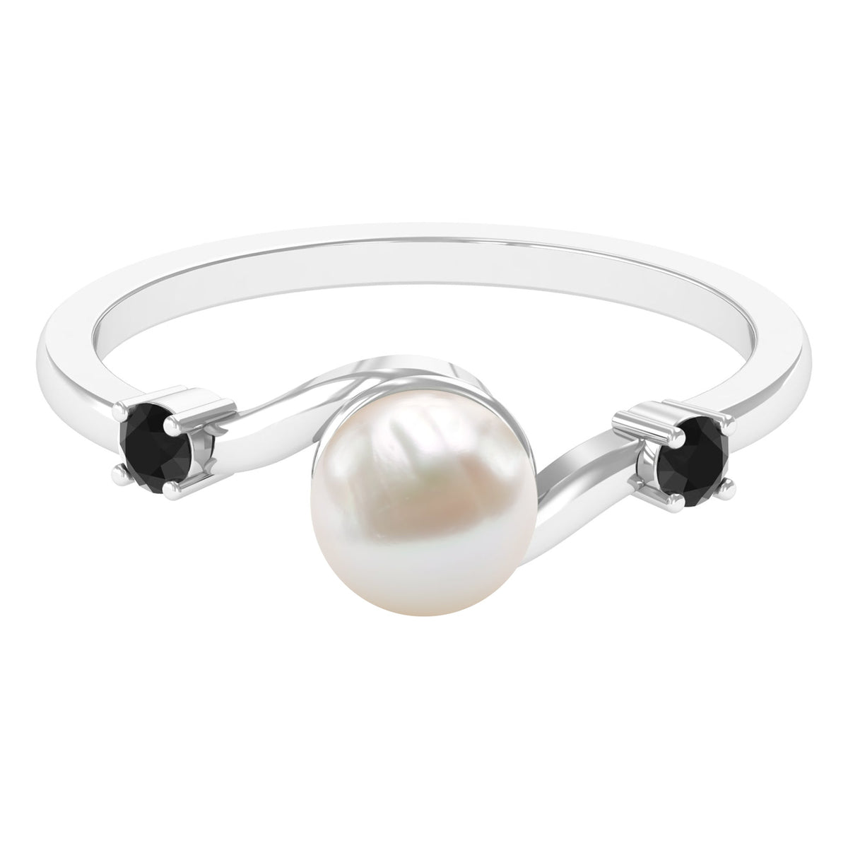 2 Carat Freshwater Pearl Bypass Engagement Ring with Black Diamond
