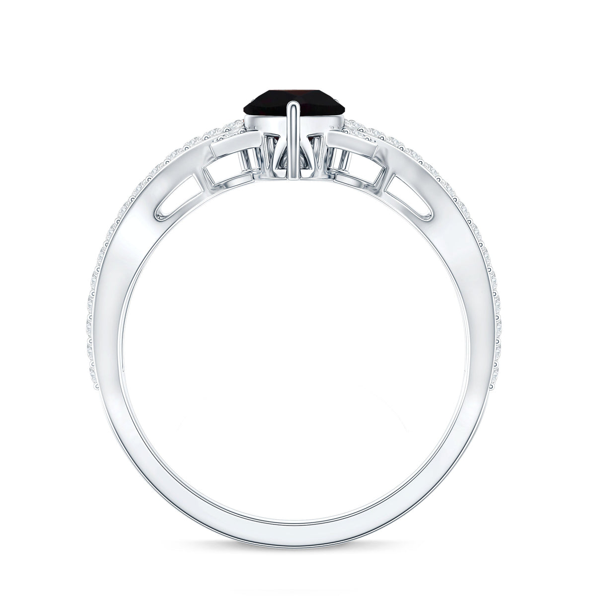 Designer Black Opal Teardrop Crossover Ring with Diamond