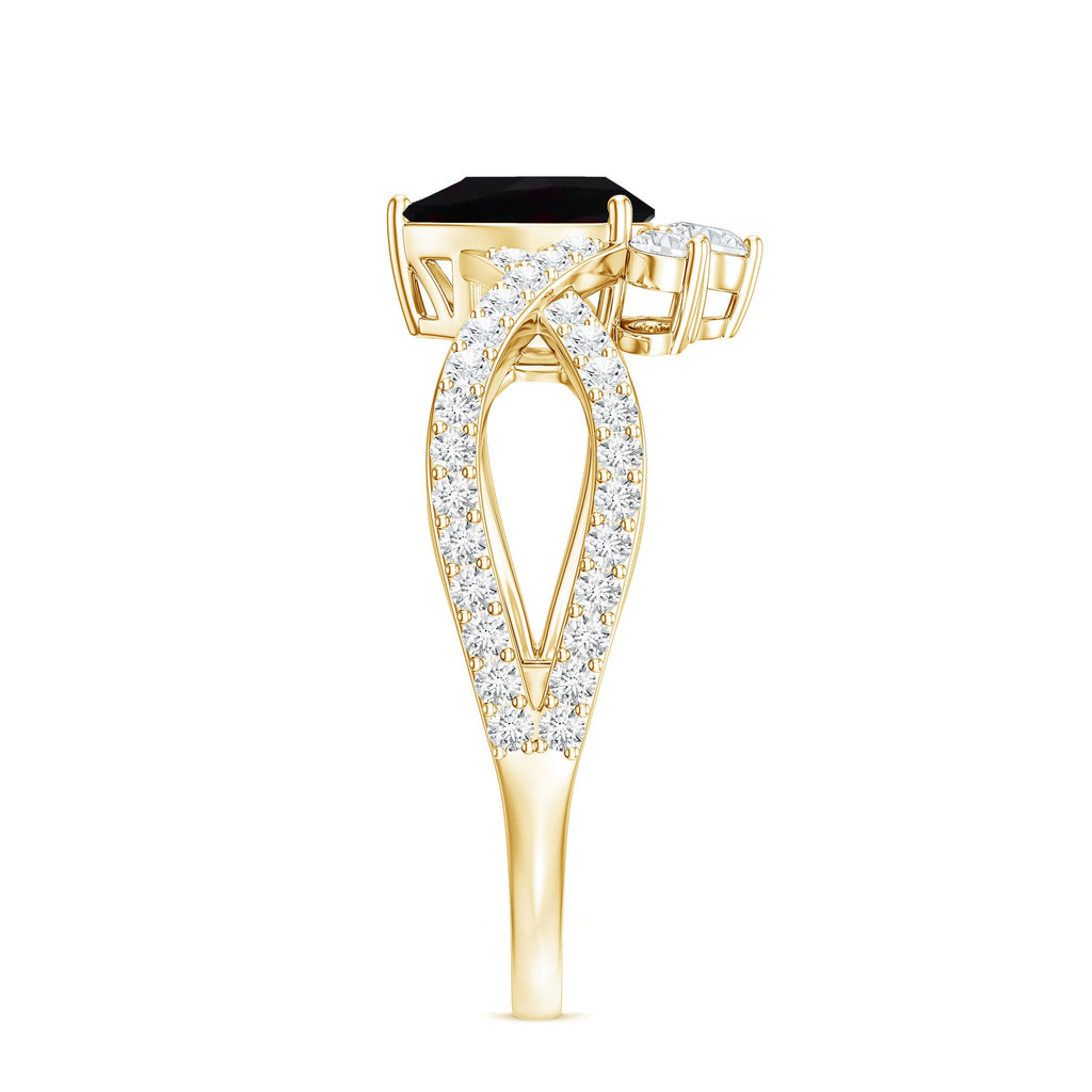 Designer Black Opal Teardrop Crossover Ring with Diamond