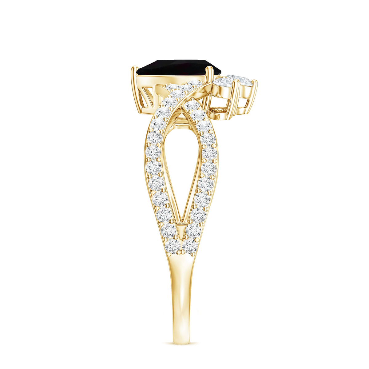 Designer Black Opal Teardrop Crossover Ring with Diamond