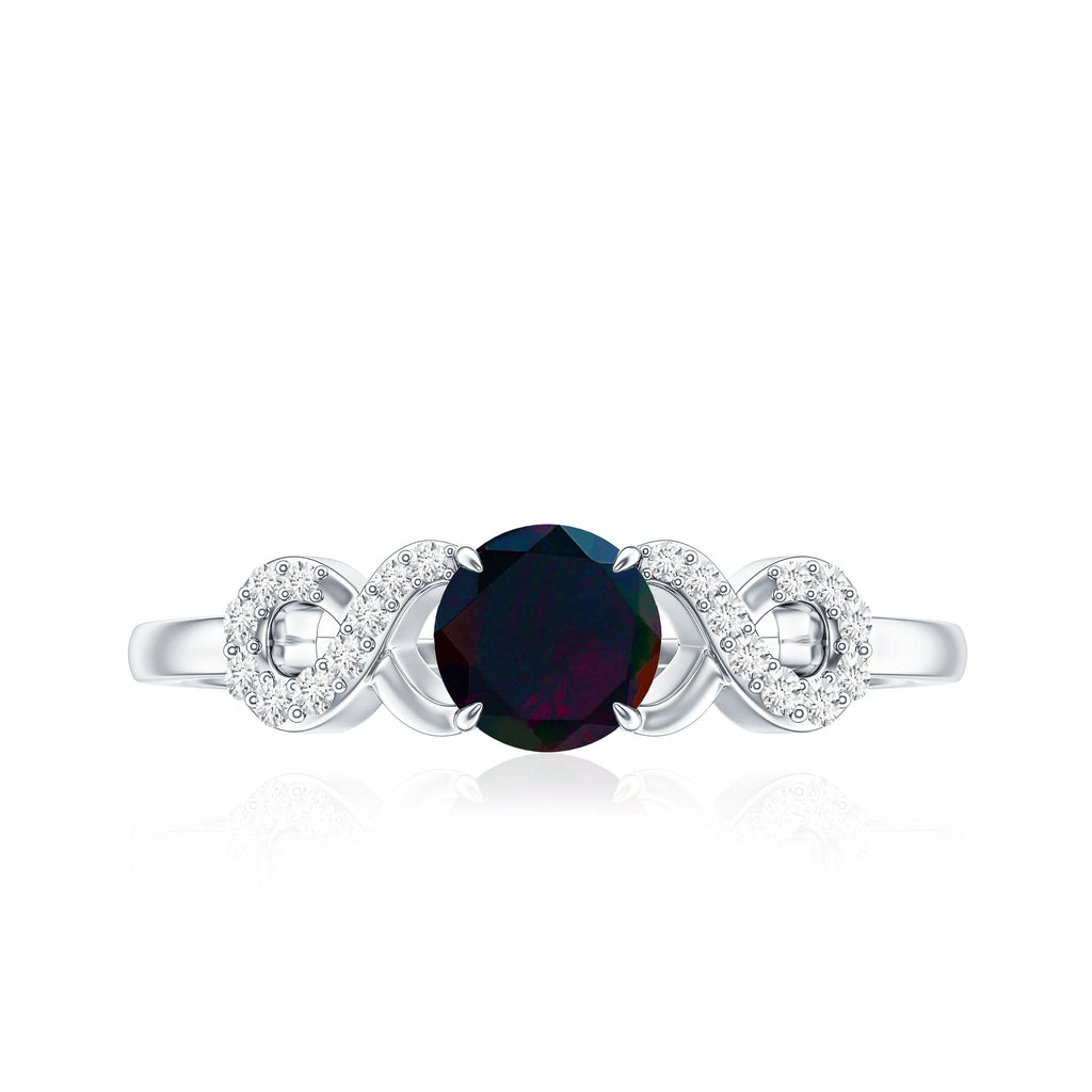Round Black Opal Criss Cross Promise Ring with Diamond