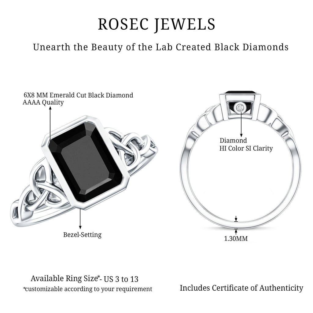 1.6 Carat Lab Grown Black Diamond Celtic Knot Engagement Ring with Surprise White Diamond