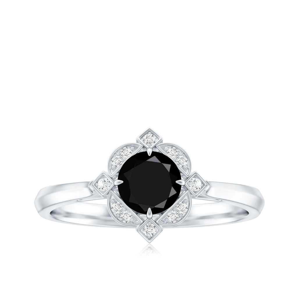 Vintage Lab Grown Black and White Diamond Engagement Ring
