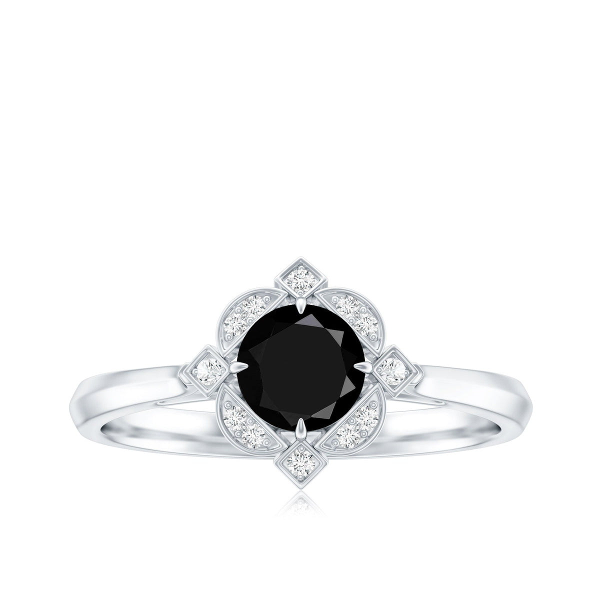Vintage Lab Grown Black and White Diamond Engagement Ring