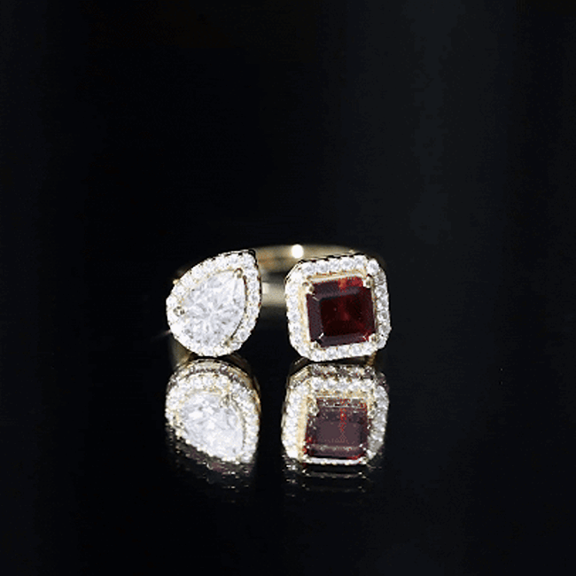 Natural Garnet Toi Et Moi Engagement Ring with Moissanite in Yellow Gold Plated Silver