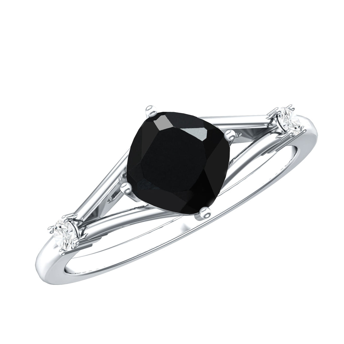 Cushion Black Onyx Split Shank Engagement Ring with Diamond