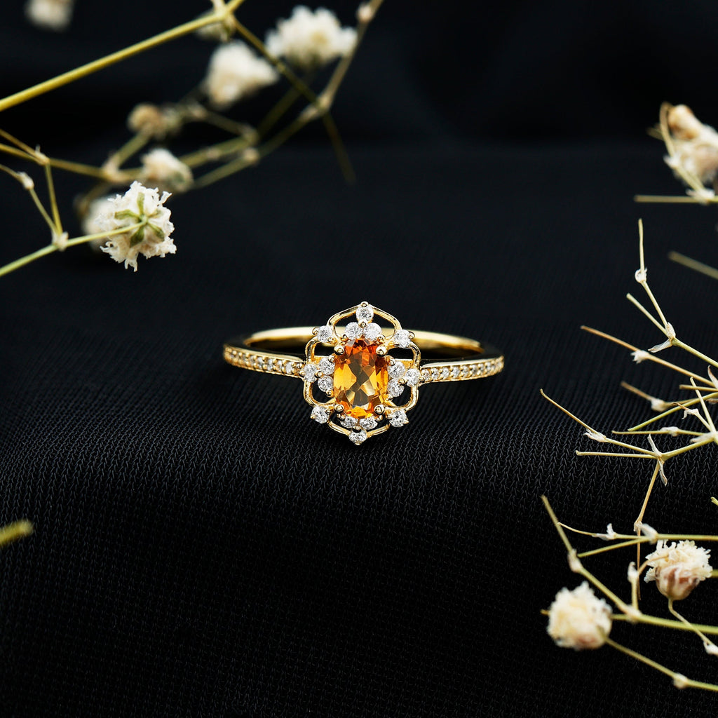 Genuine Citrine Vintage Engagement Ring in Gold Plated Silver
