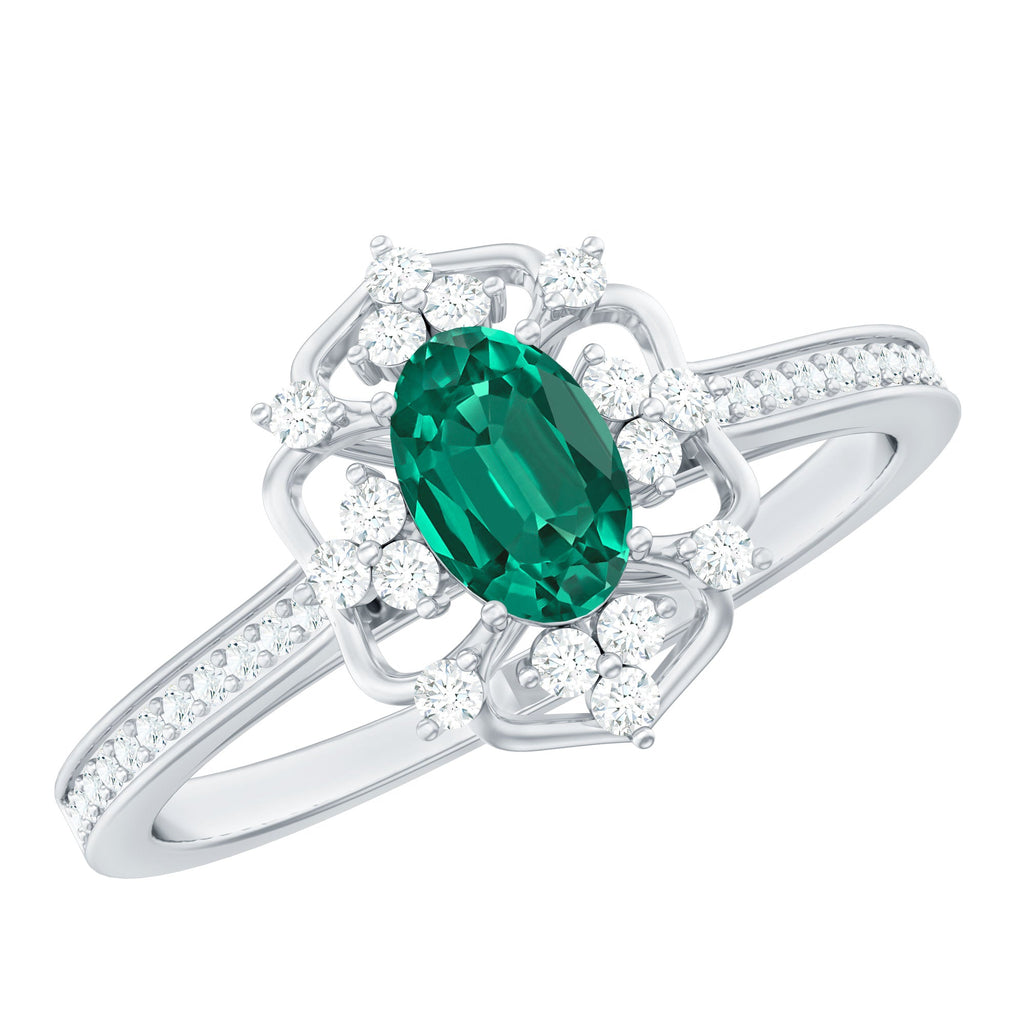 Certified Oval Lab Grown Emerald Diamond Retro Engagement Ring