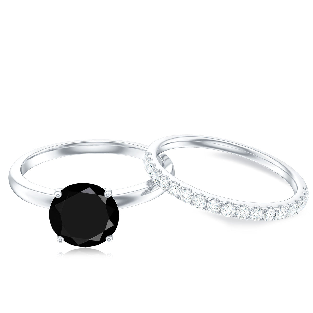 Natural Black Spinel Wedding Engagement Ring Set with Diamond