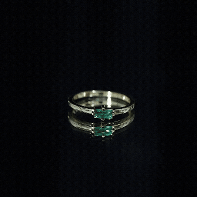 Baguette Cut Lab Emerald Solitaire Promise Ring in East West Style