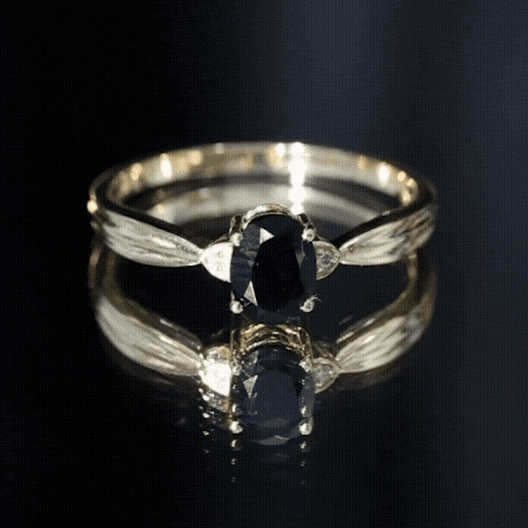 Oval Black Onyx Solitaire Engagement Ring with Diamond Accents