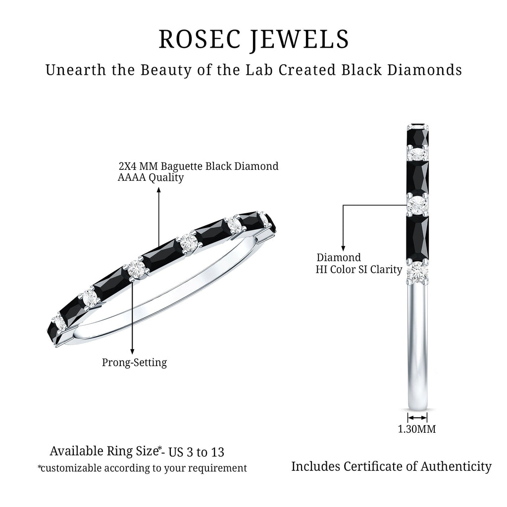 Certified Baguette Lab Grown Black and White Diamond Half Eternity Ring