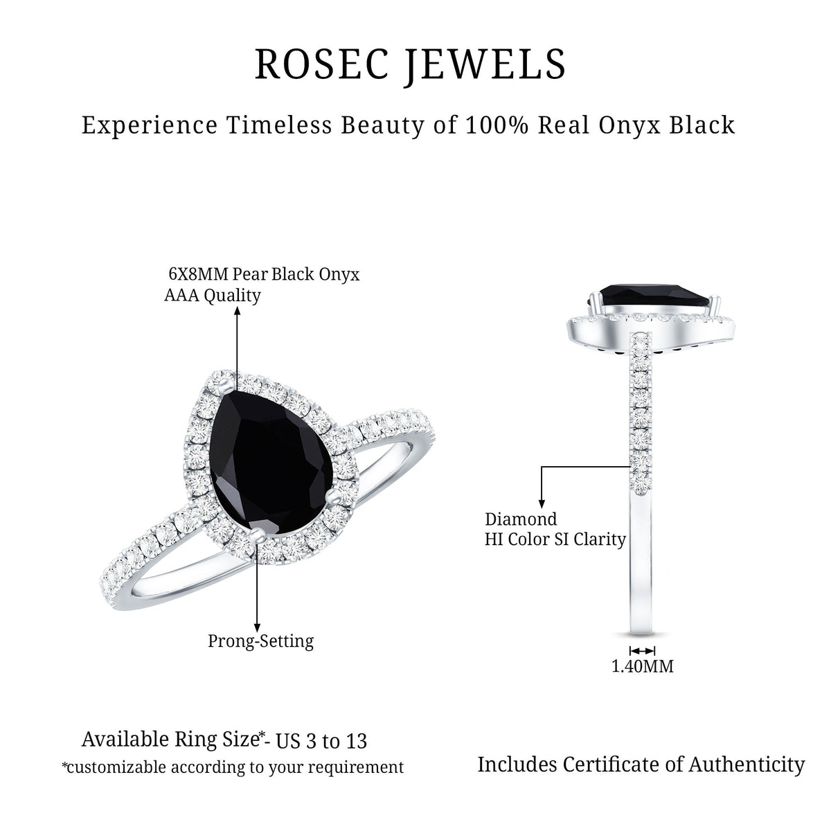 Pear Shaped Black Onyx and Diamond Halo Engagement Ring