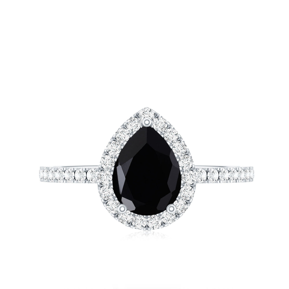 Pear Shaped Black Onyx and Diamond Halo Engagement Ring