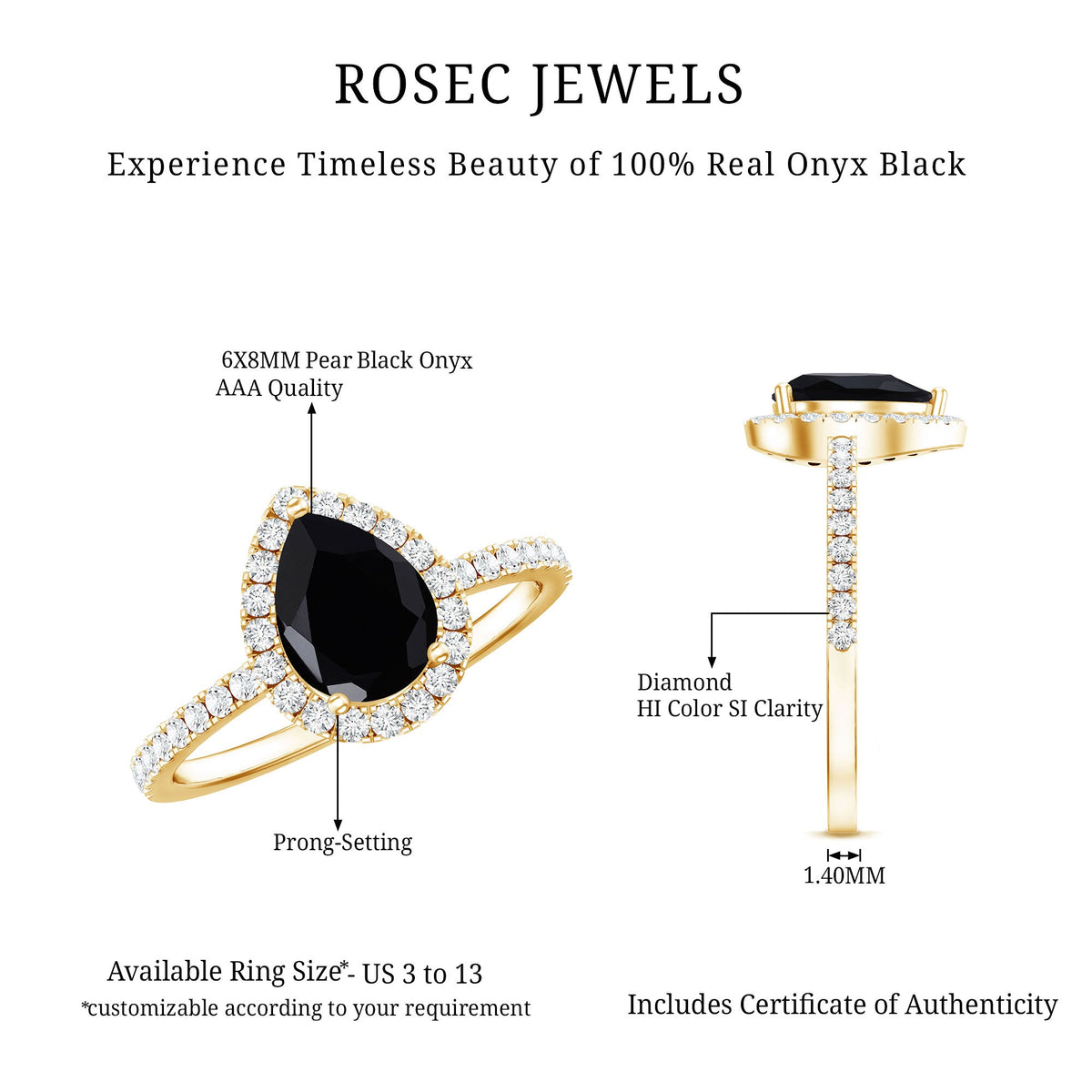Pear Shaped Black Onyx and Diamond Halo Engagement Ring
