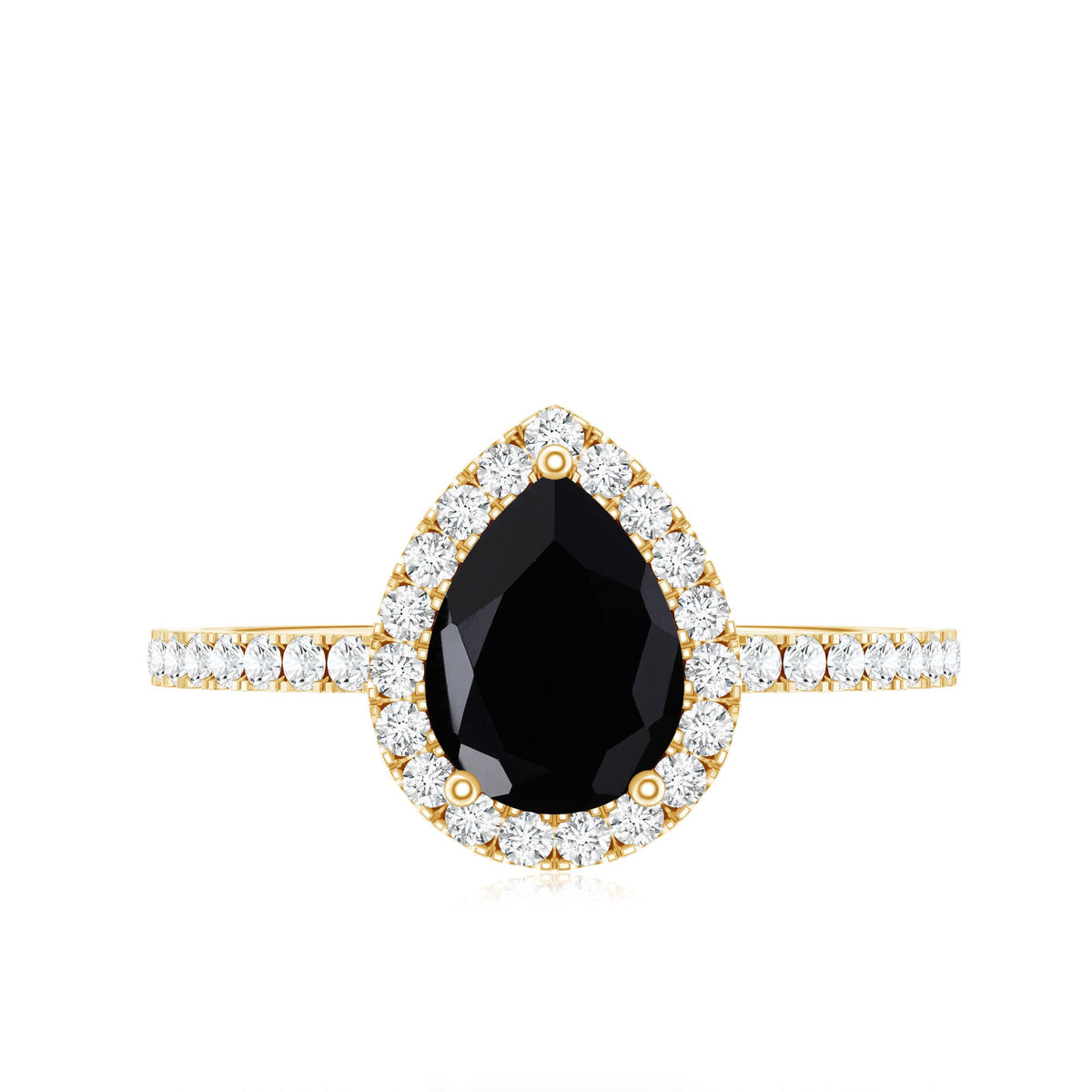 Pear Shaped Black Onyx and Diamond Halo Engagement Ring
