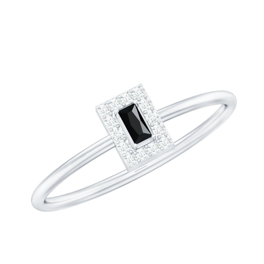 Minimalist Black Onyx and Diamond Halo Promise Ring