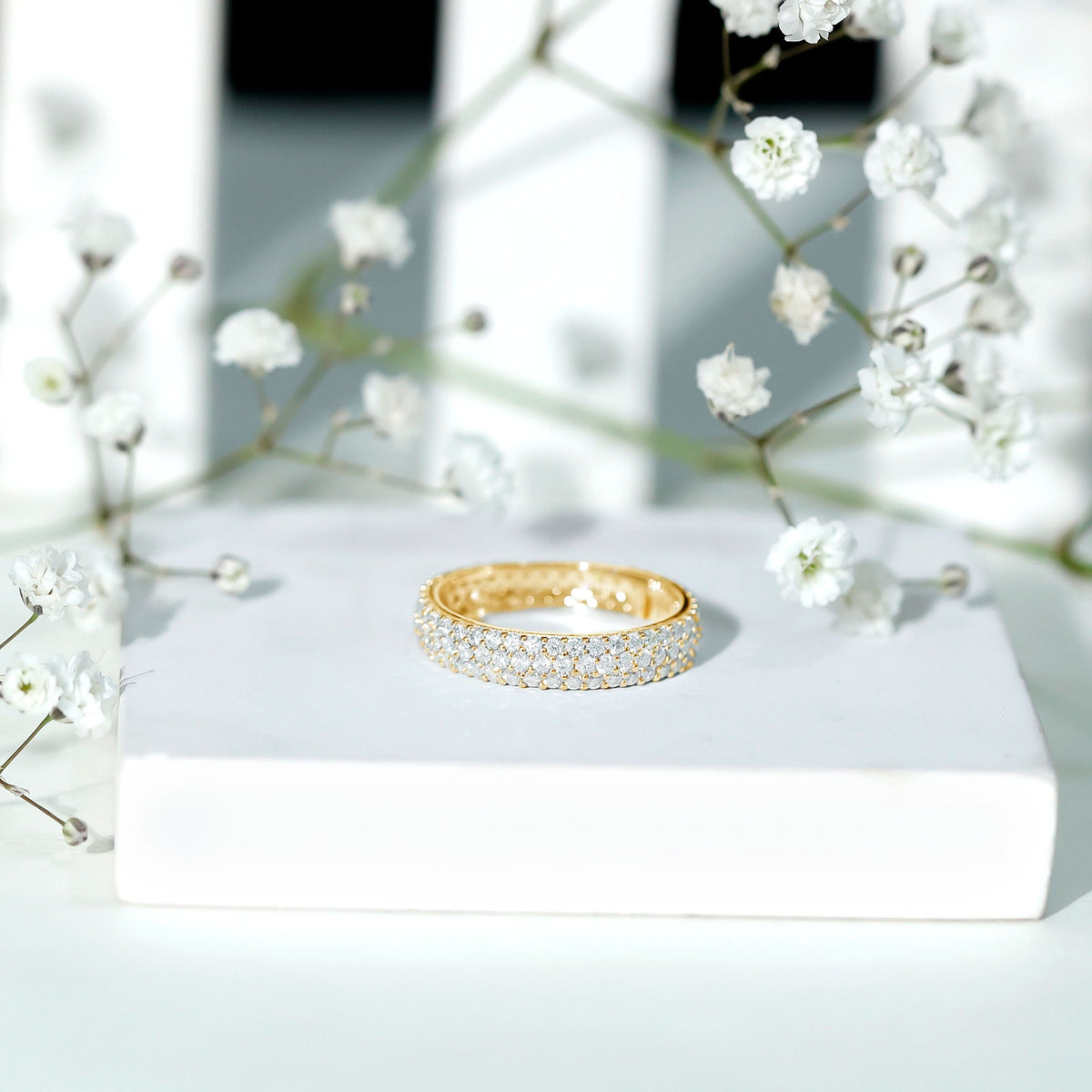 Triple Row Moissanite Classic Wedding Ring Band for Women