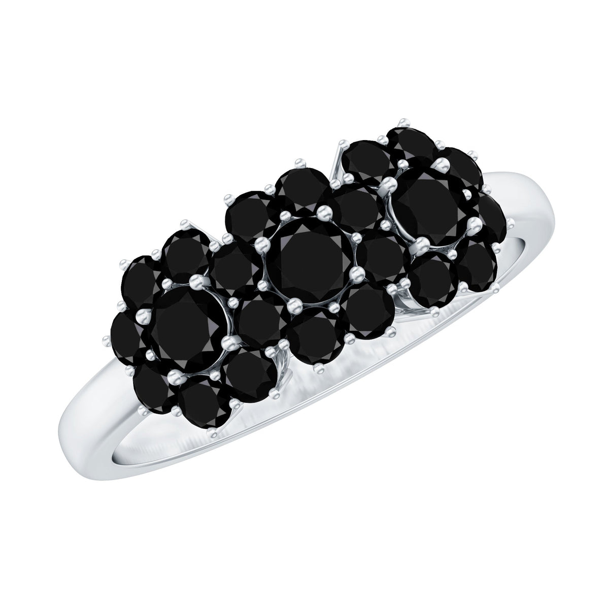 Certified Black Onyx Flower Clusters Engagement Ring