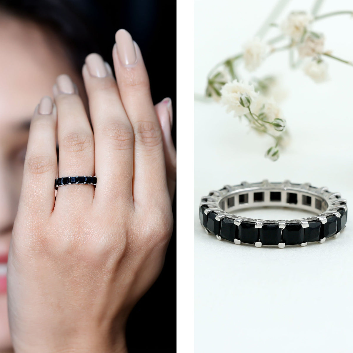 Princess Cut Black Onyx Full Eternity Wedding Band