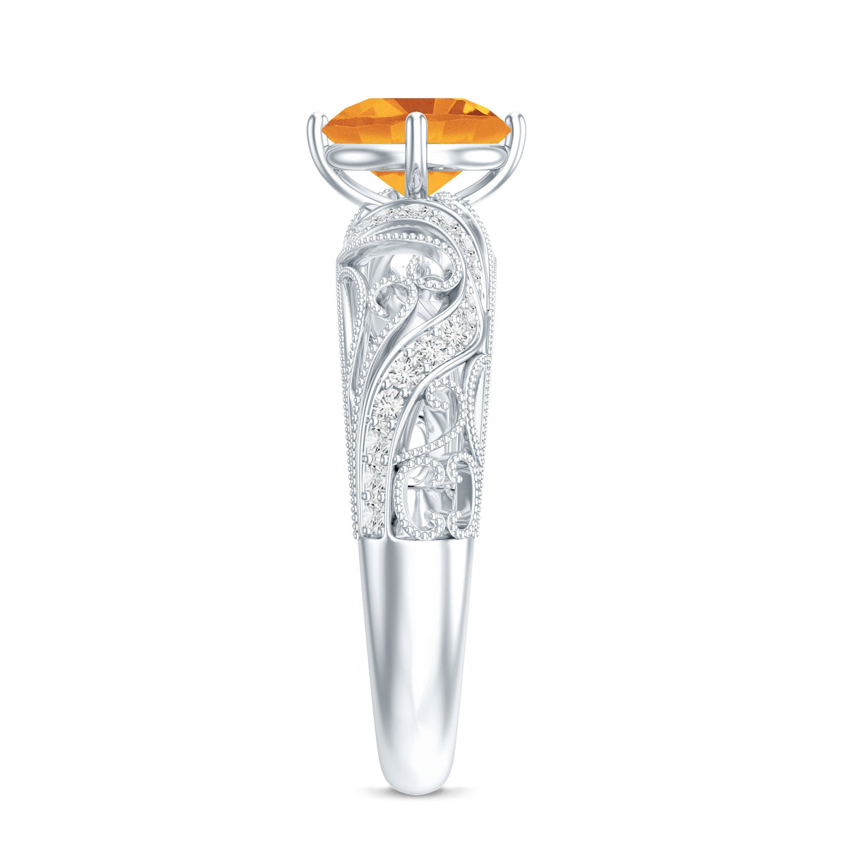 Genuine Citrine Vintage Looking Engagement Ring with Diamond