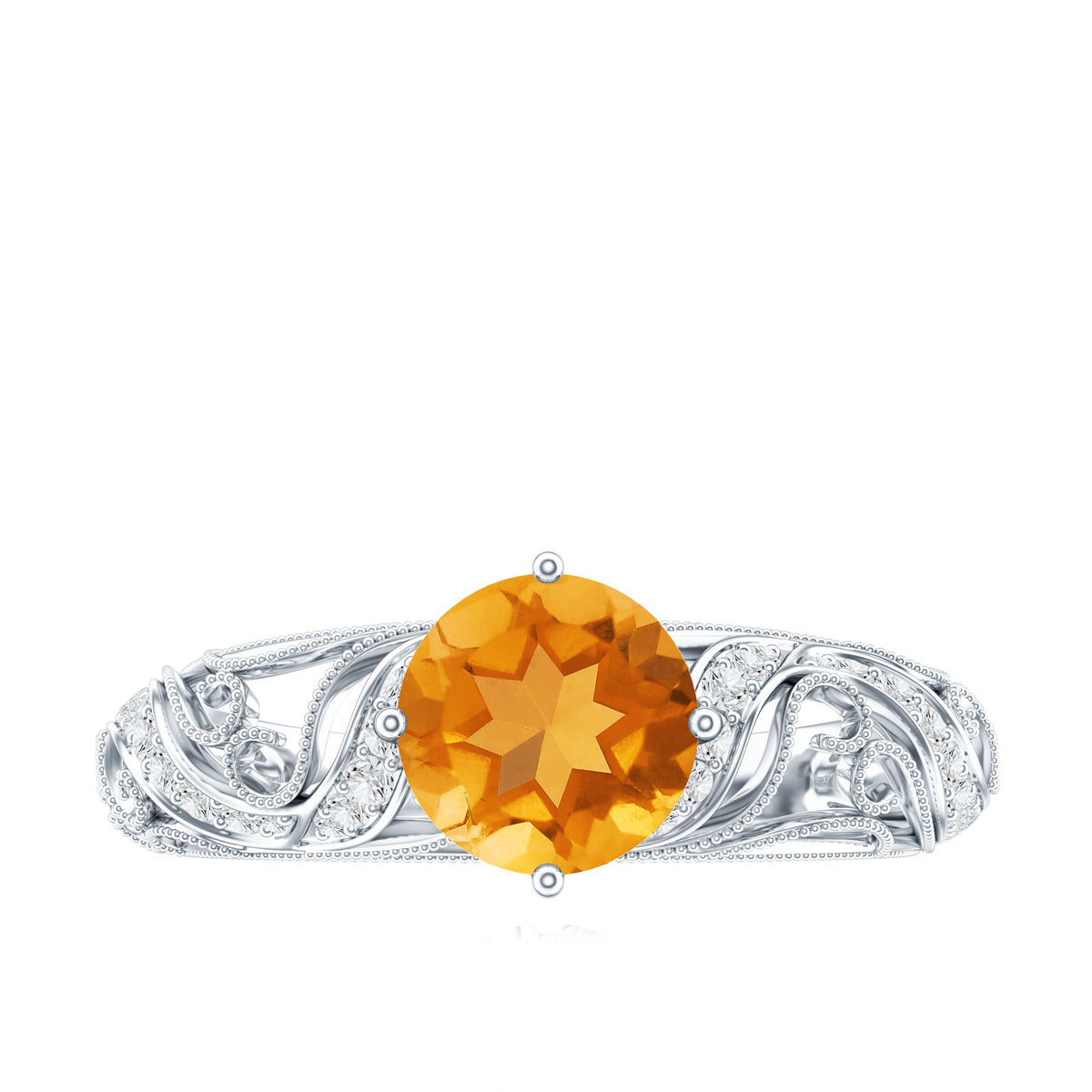 Genuine Citrine Vintage Looking Engagement Ring with Diamond