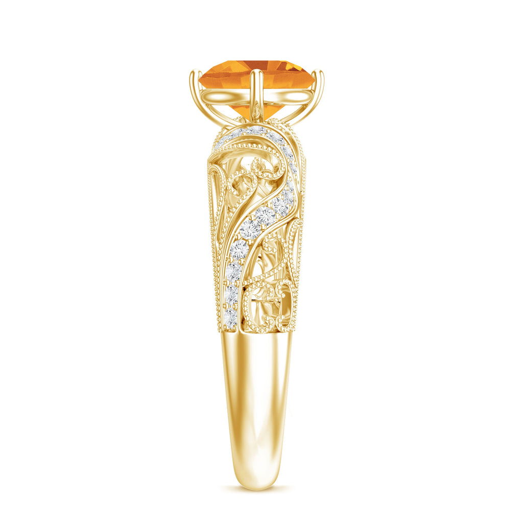 Genuine Citrine Vintage Looking Engagement Ring with Diamond