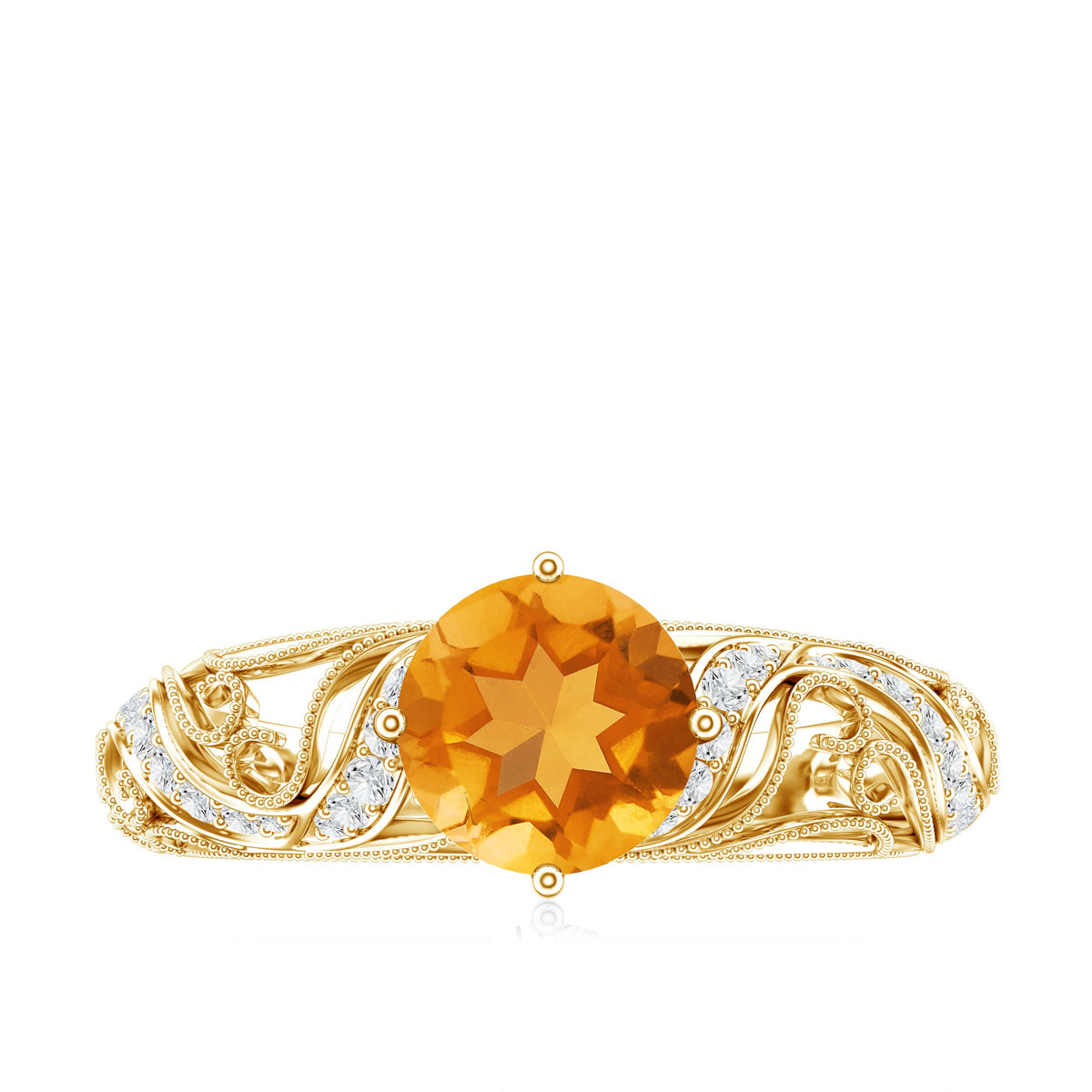 Genuine Citrine Vintage Looking Engagement Ring with Diamond