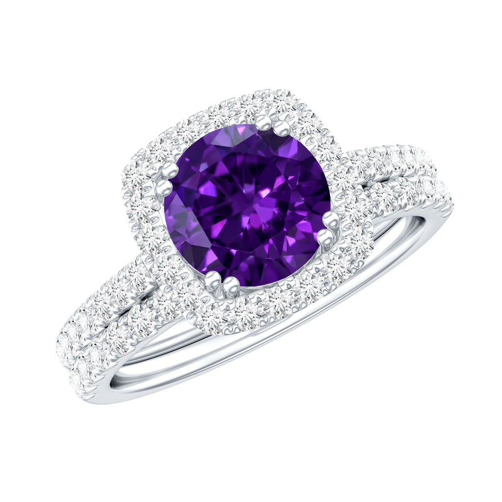 Real 1.2 Carat Amethyst Wedding Engagement Ring Set with Moissanite