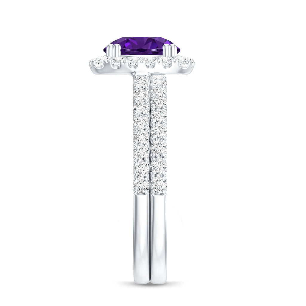 Real 1.2 Carat Amethyst Wedding Engagement Ring Set with Moissanite
