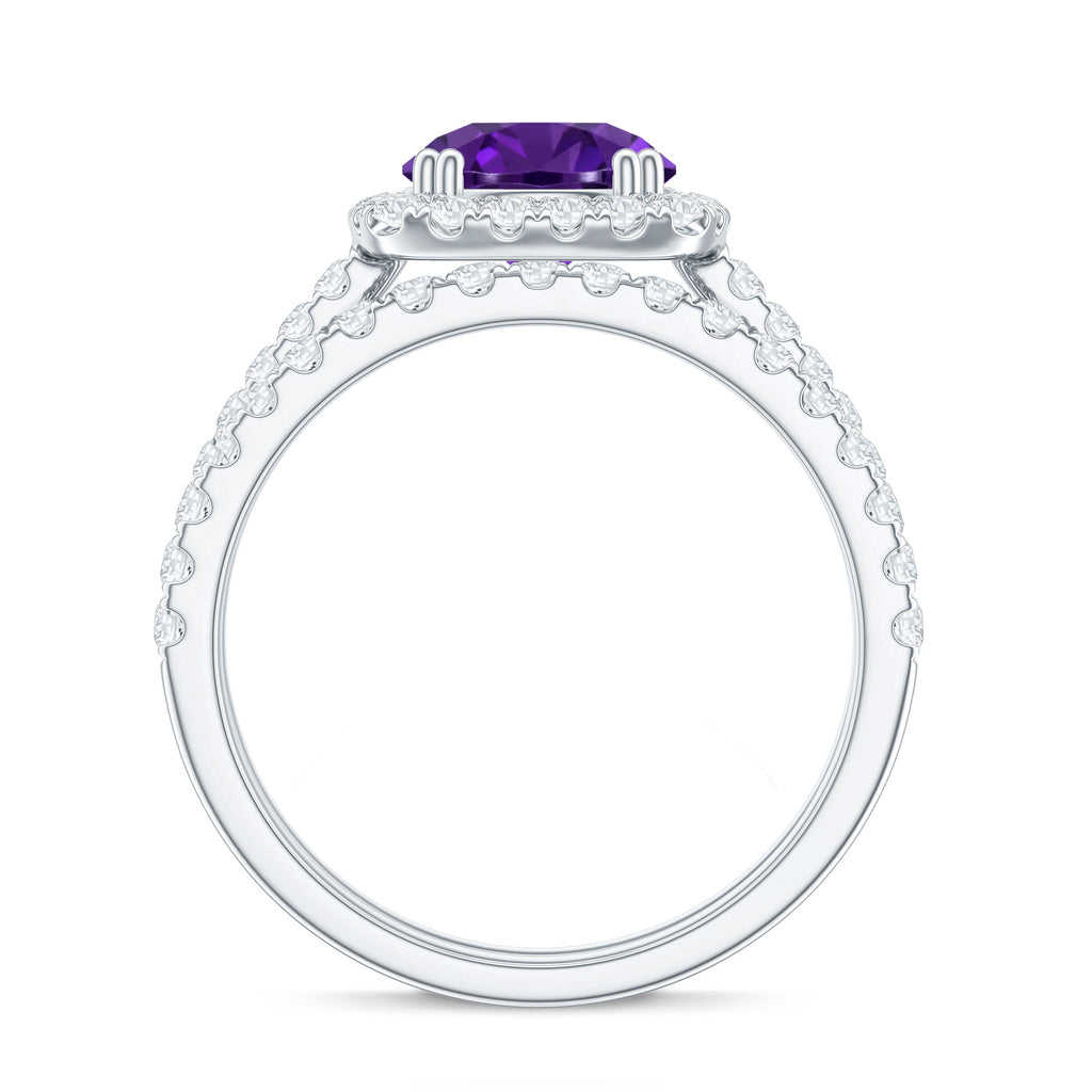 Real 1.2 Carat Amethyst Wedding Engagement Ring Set with Moissanite