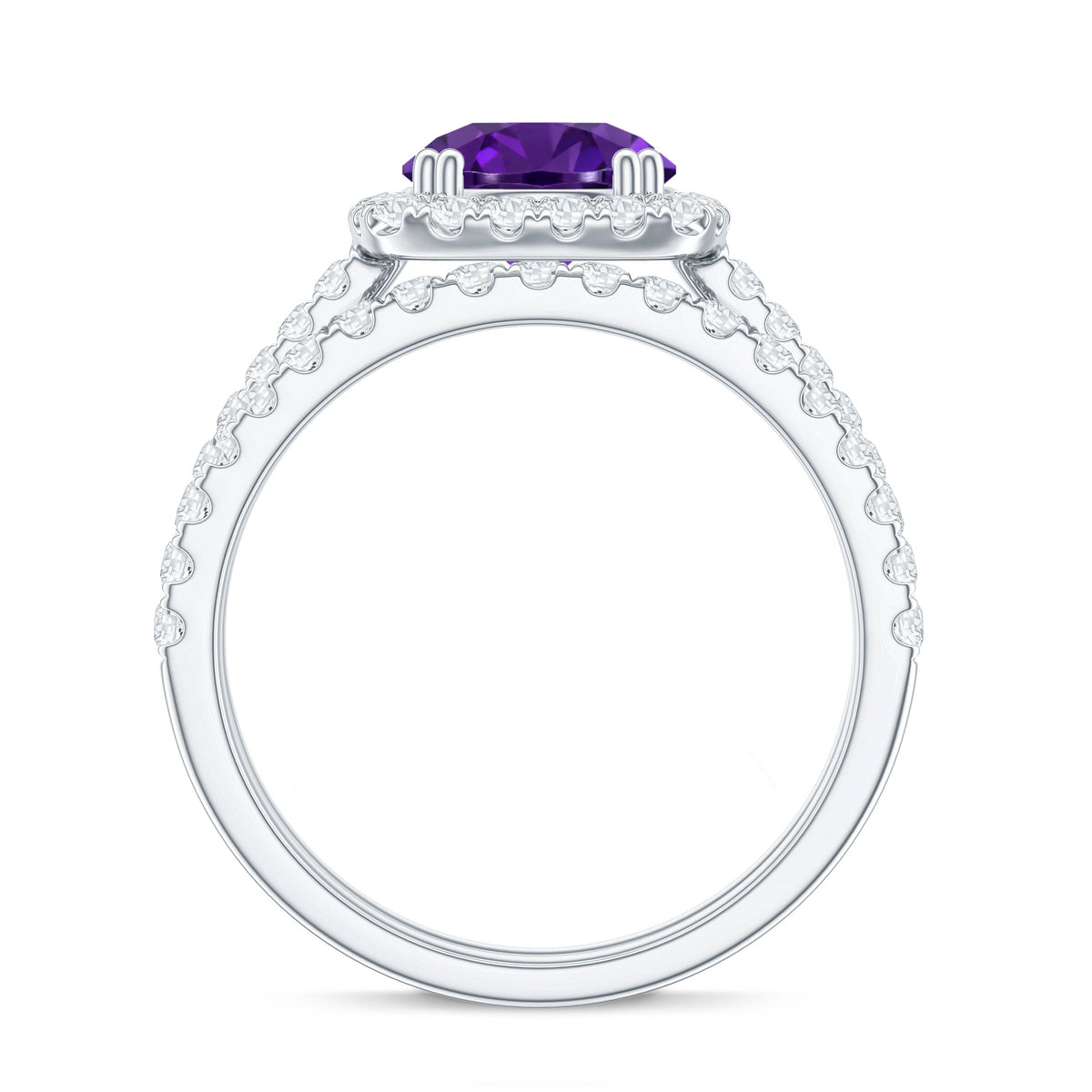 Real 1.2 Carat Amethyst Wedding Engagement Ring Set with Moissanite
